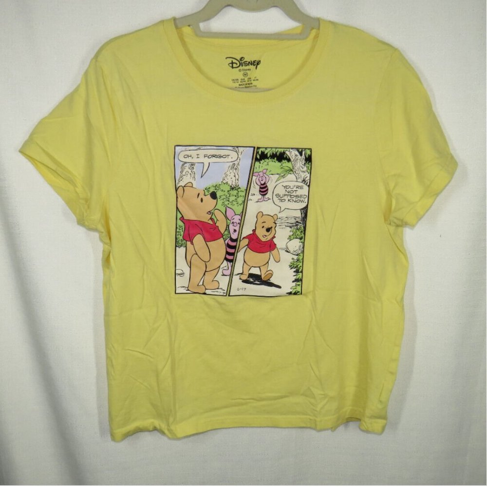 Disney Women's Size M Winnie The Pooh & Piglet Yellow Cotton Tee